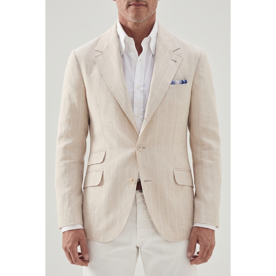 Brunello Cucinelli Sand Linen Wool Tailored Blazer