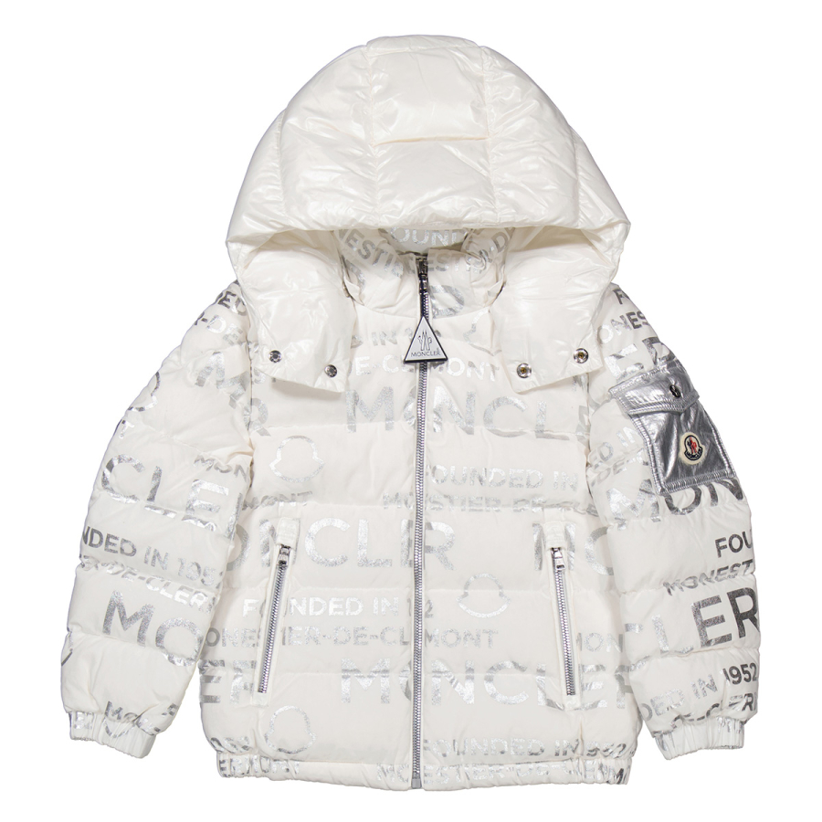 Moncler Boys White Orans Logo Quilted Puffer Jacket, Size 6A