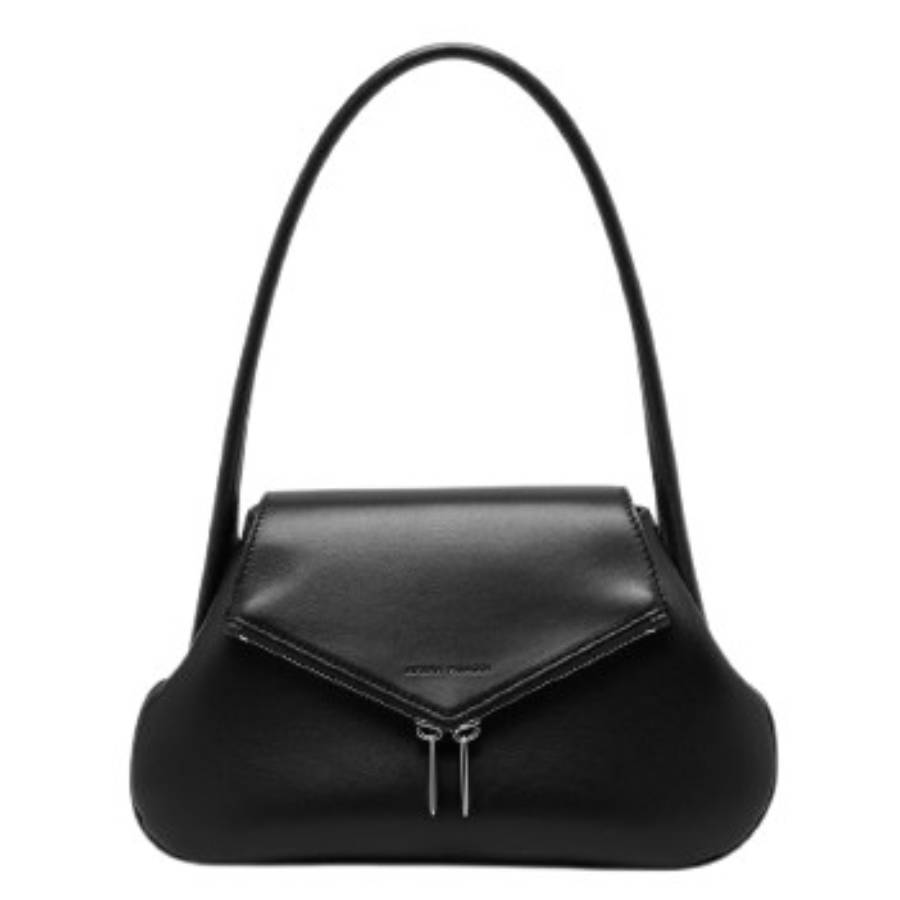 Amina Muaddi Ladies Black Gemini Leather Shoulder Bag