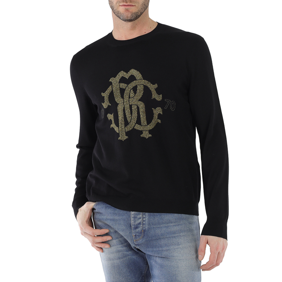 Roberto Cavalli Mens Black 1970 Monogram Sweater