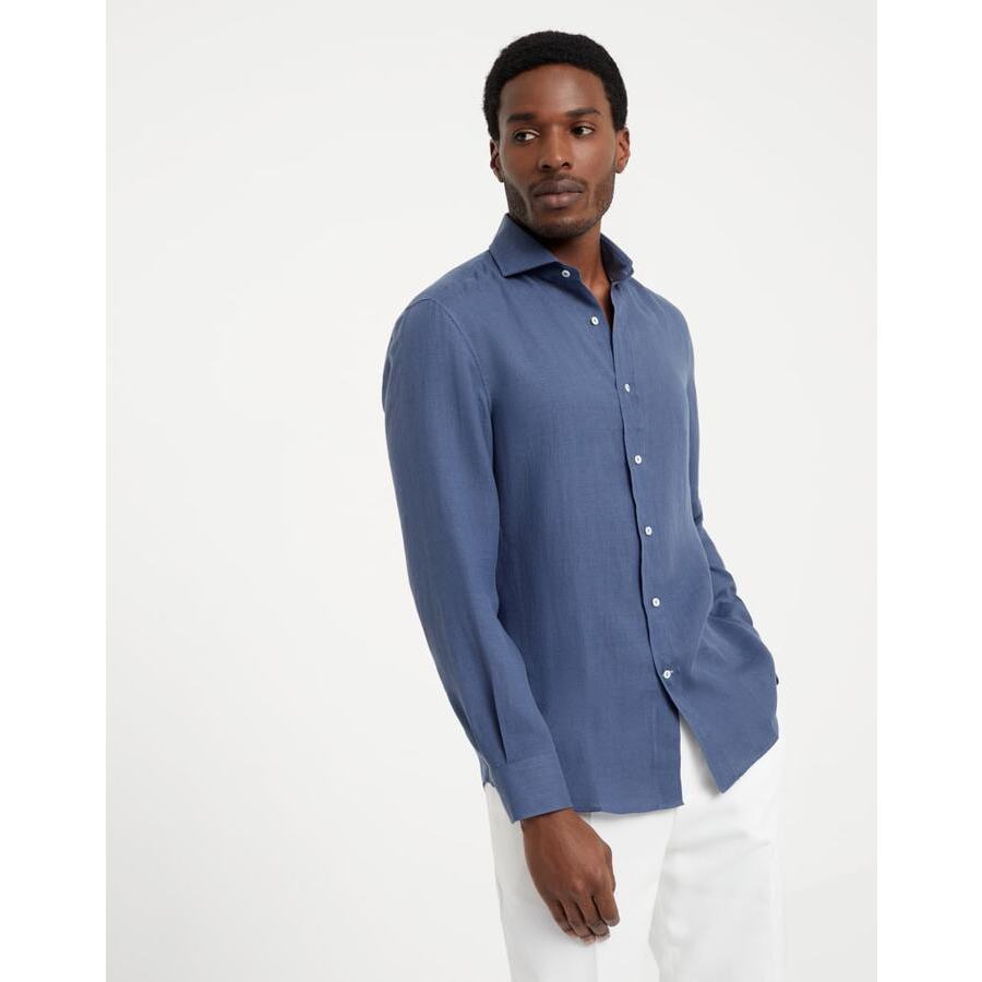 Brunello Cucinelli Men's Ocean Cotton Linen Blend Shirt