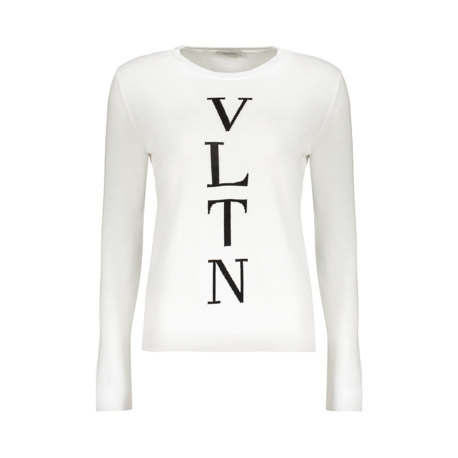 Valentino Womens White Cotton Logo Sweater
