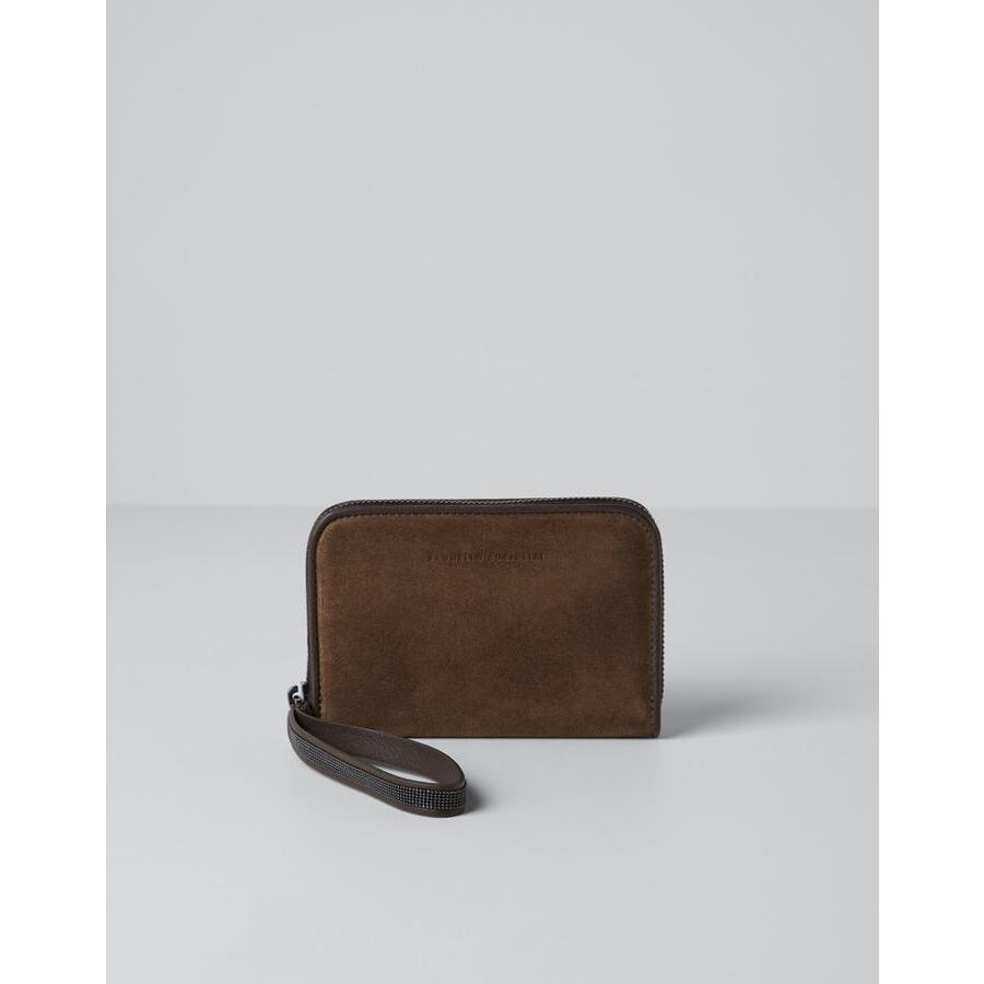 Brunello Cucinelli Womens Brown Suede Leather Zip Wallet