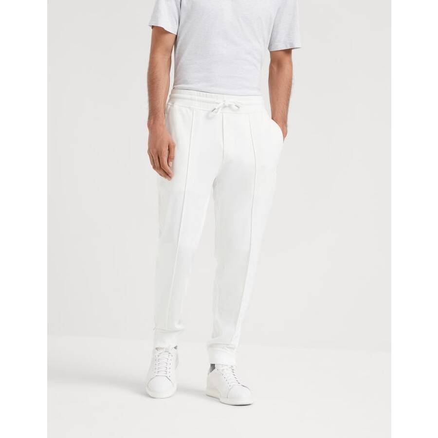 Brunello Cucinelli Men's Off White Cotton Blend Jogger Trousers