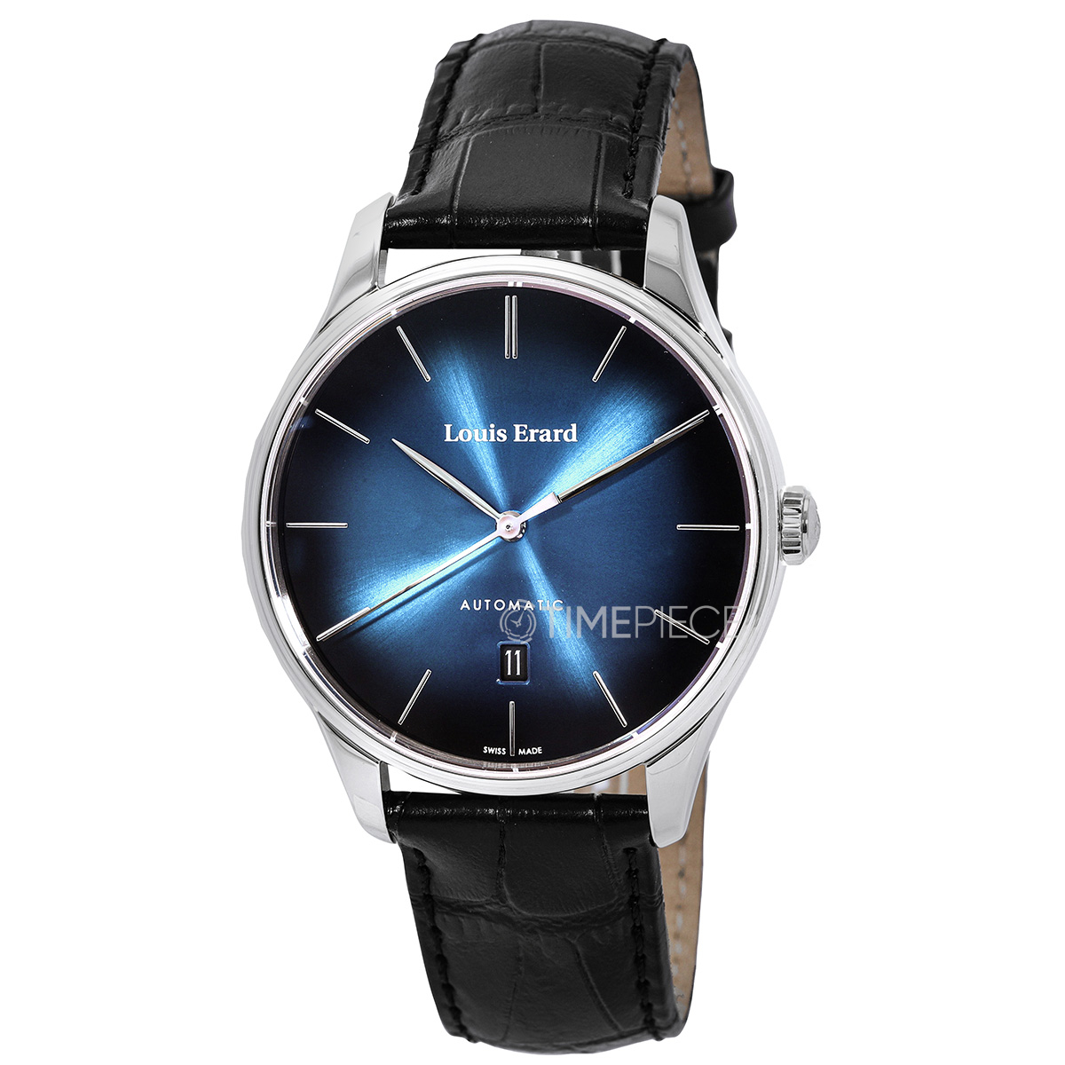 Louis Erard Men's Heritage Blue / Black Dial Black Leather Strap Automatic Watch 69287AA65.BAAC82