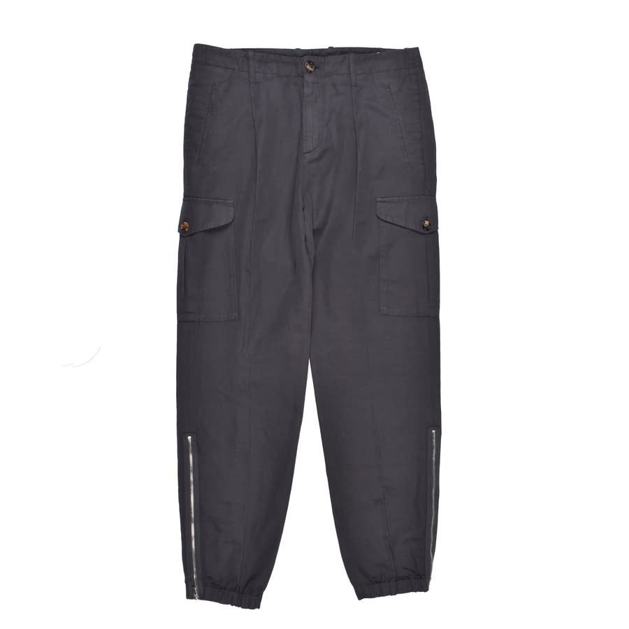 Brunello Cucinelli Anthracite Linen Blend Cargo Trousers