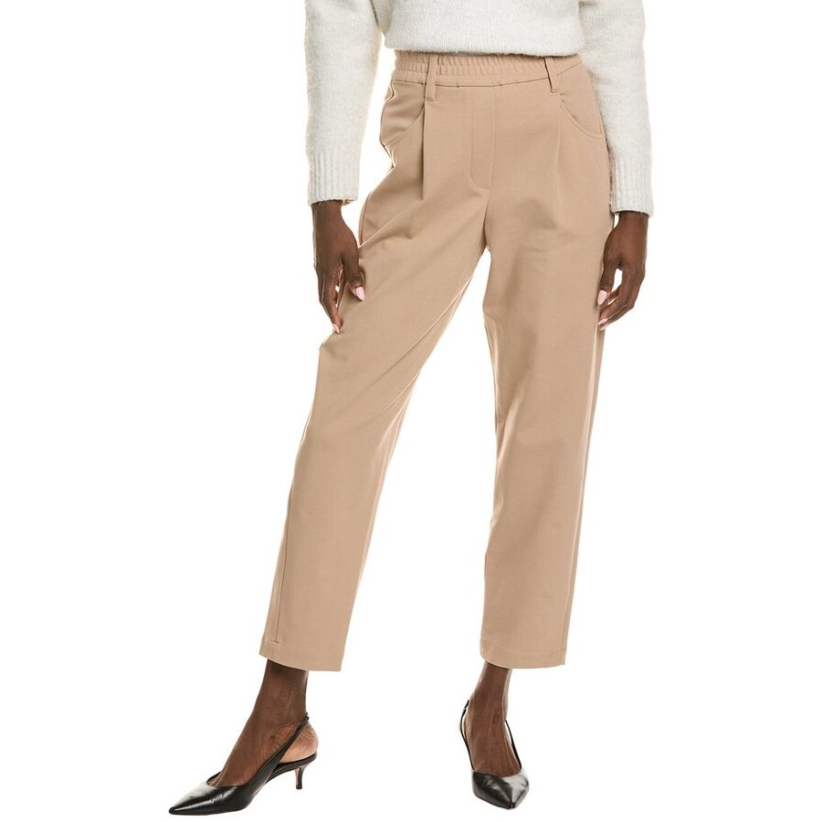 Brunello Cucinelli Almond Tailored High-Waisted Trousers