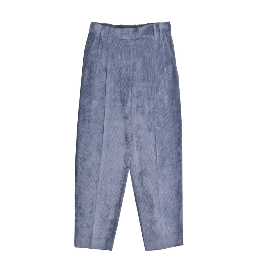 Brunello Cucinelli Blue Corduroy Pleated Trousers