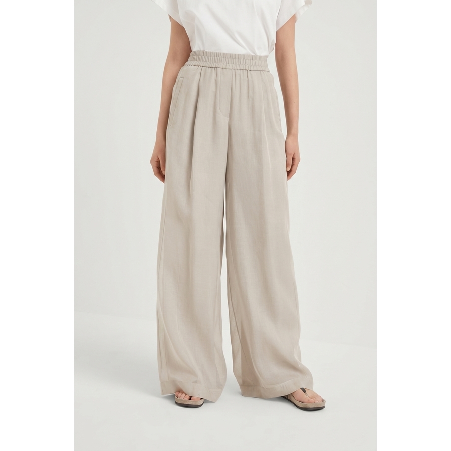 Brunello Cucinelli Wolight Beige Wide Trousers