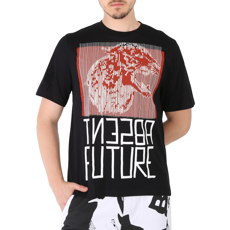 Roberto Cavalli Mens Black Absent Future Cotton T-shirt