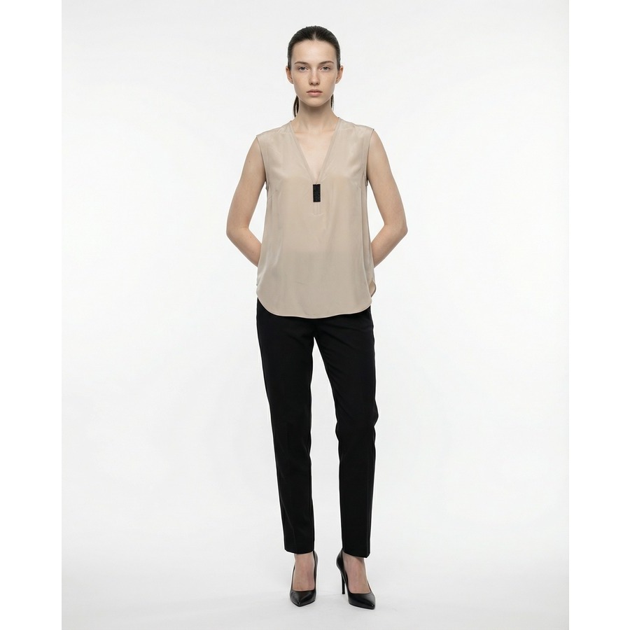 Brunello Cucinelli Sand Silk Sleeveless Blouse
