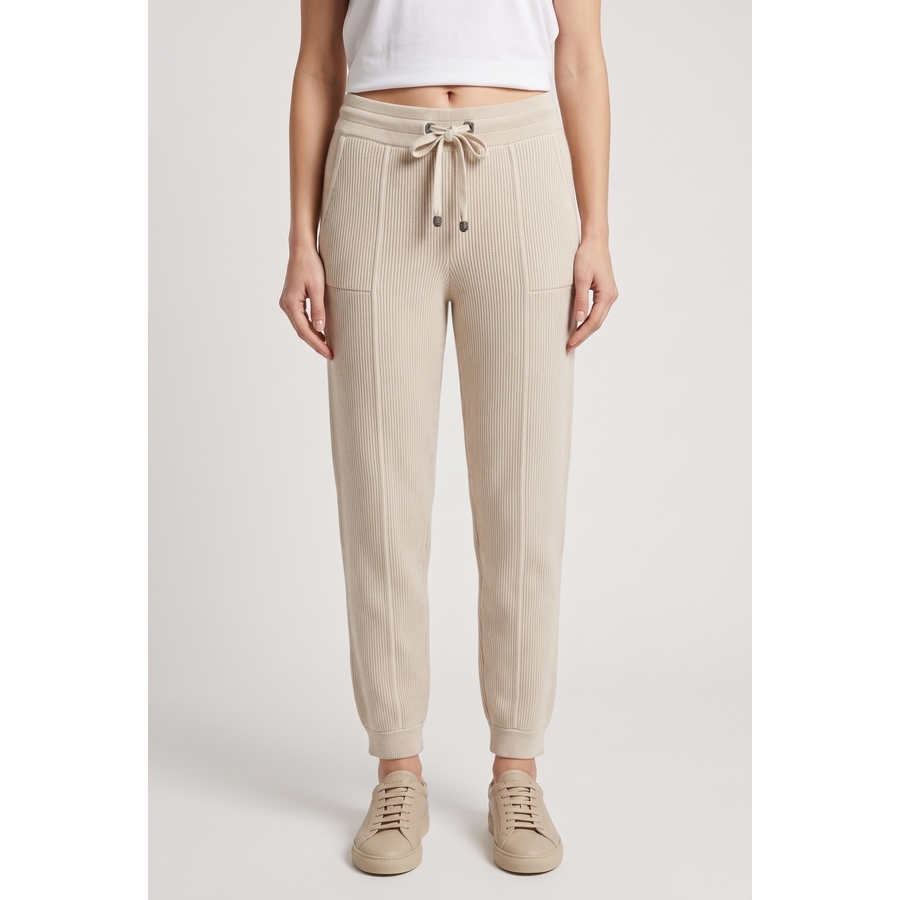 Brunello Cucinelli Beige Ribbed Knit Trousers