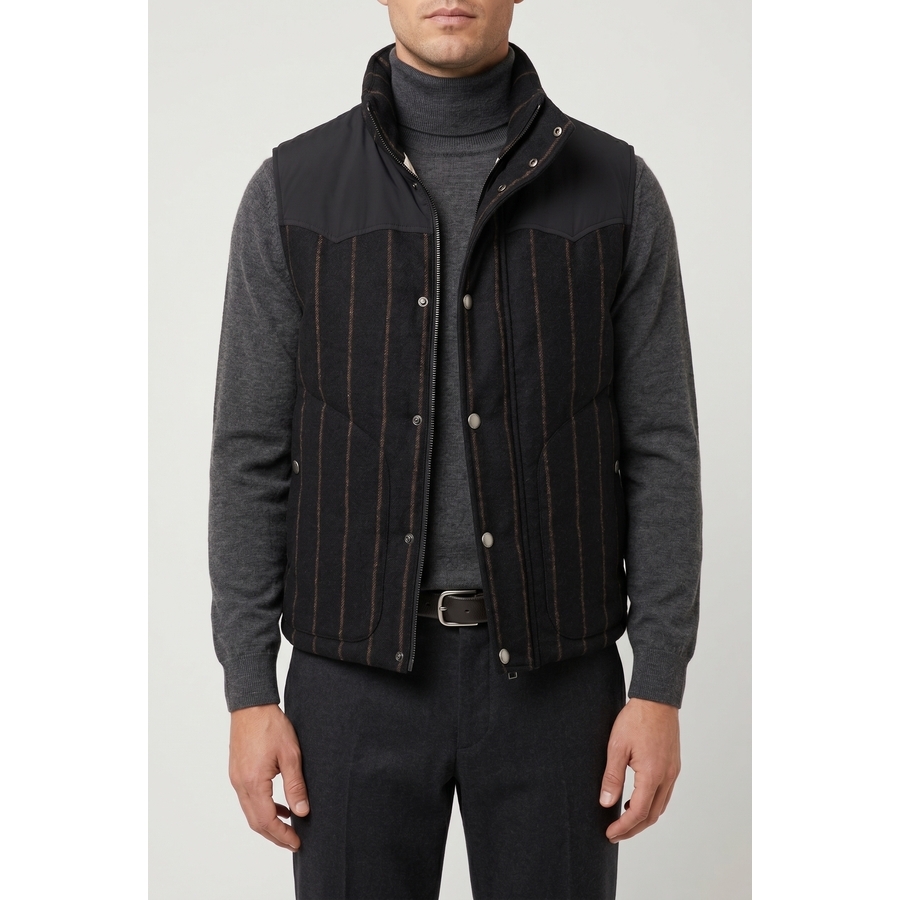 Brunello Cucinelli Black Striped Wool Vest