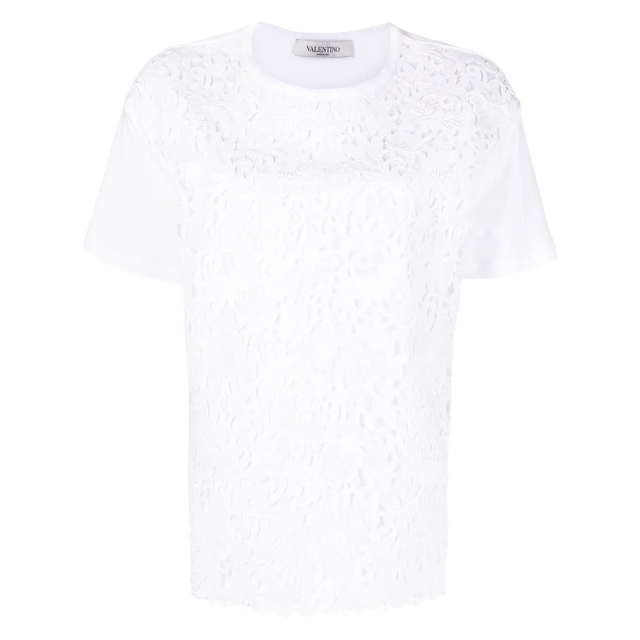 Valentino Garavani Logo Print Lace-Panel T-Shirt