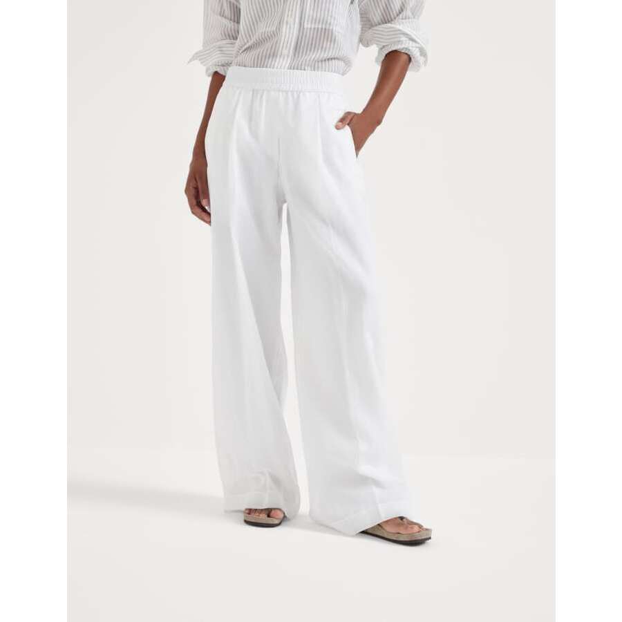 Brunello Cucinelli Womens White Wide Leg Trousers