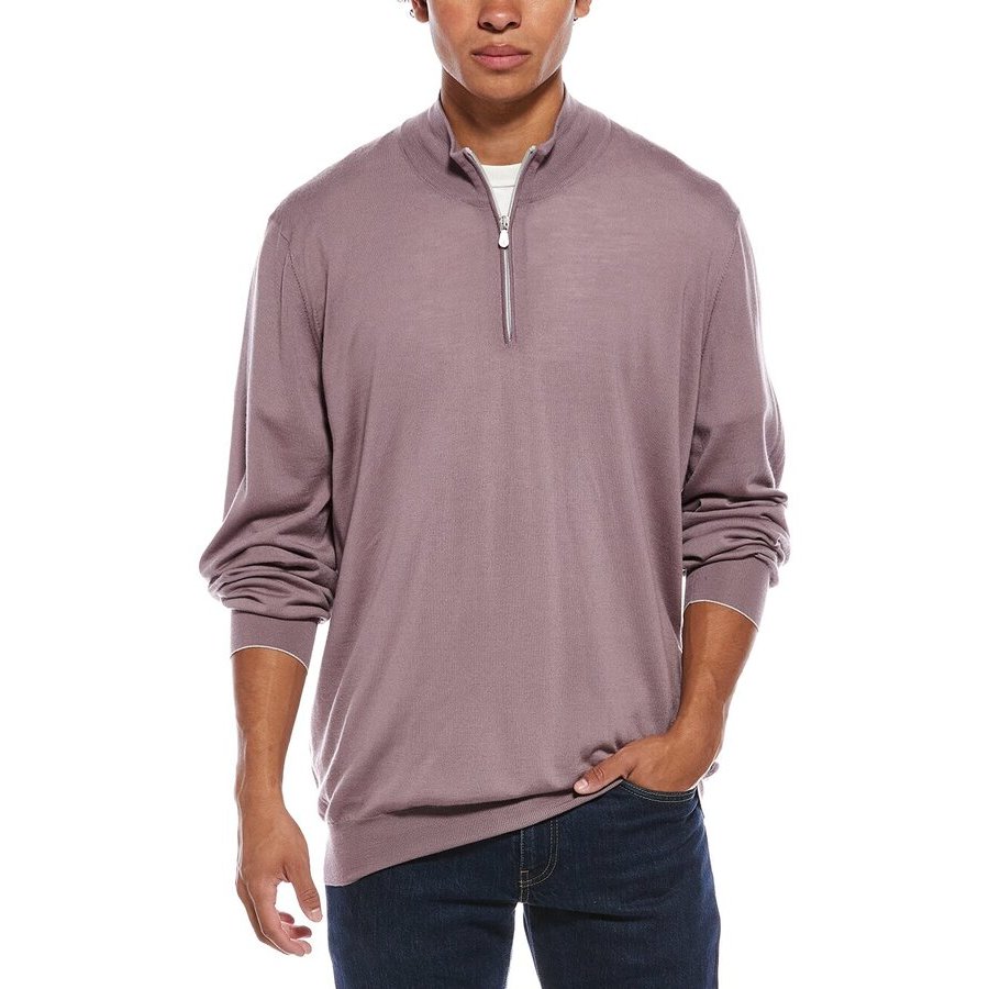 Brunello Cucinelli Wool Half-Zip Sweater — Mauve