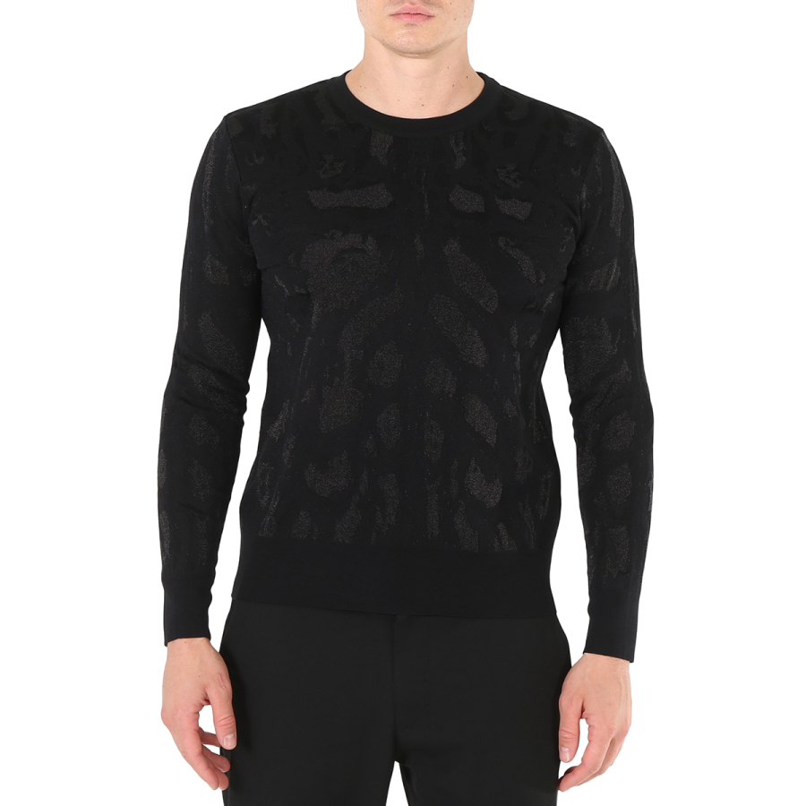 Roberto Cavalli Mens Black Lynx Jacquard Sweater
