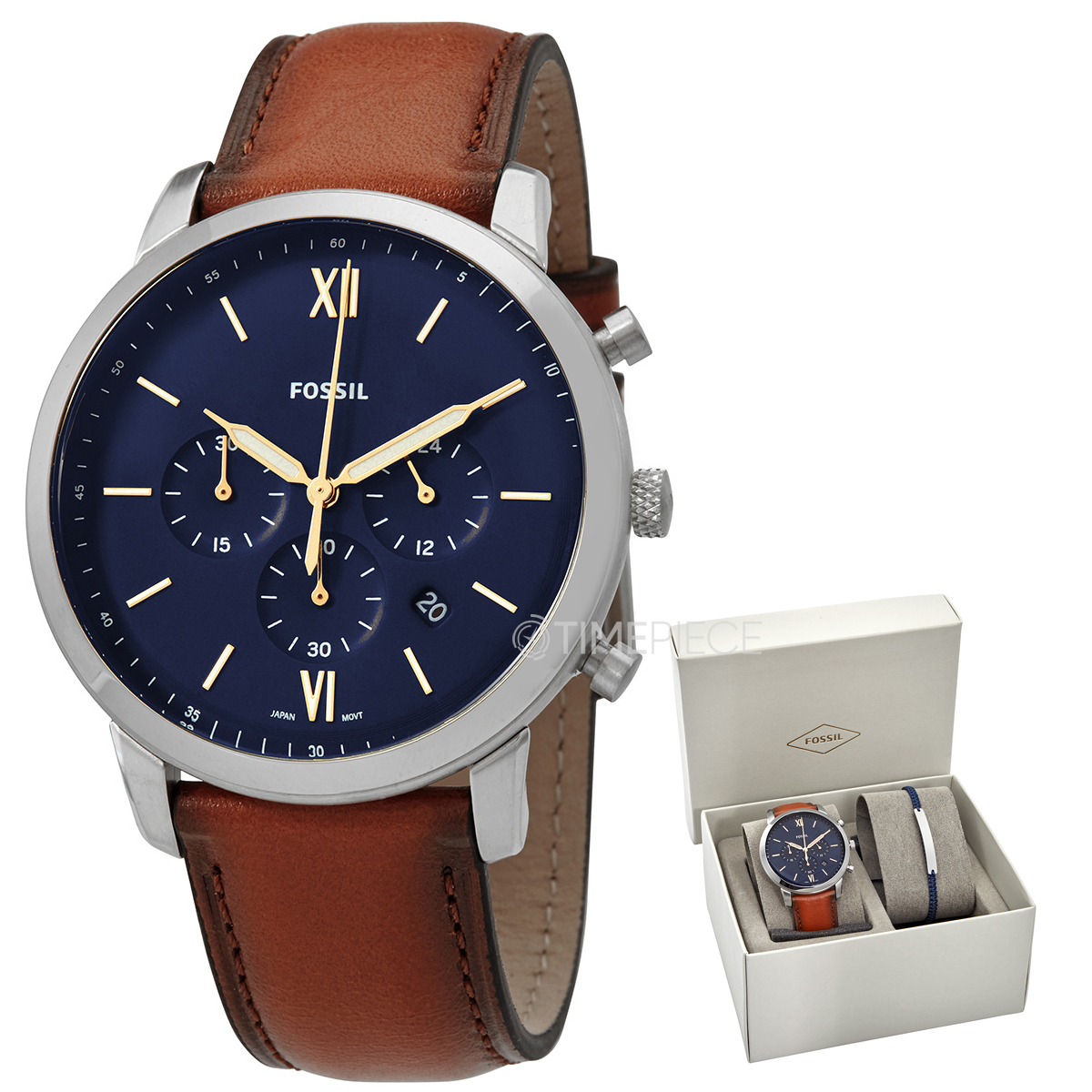 Fossil Neutra Chronograph Quartz Blue Dial Mens Watch Set FS5708SET