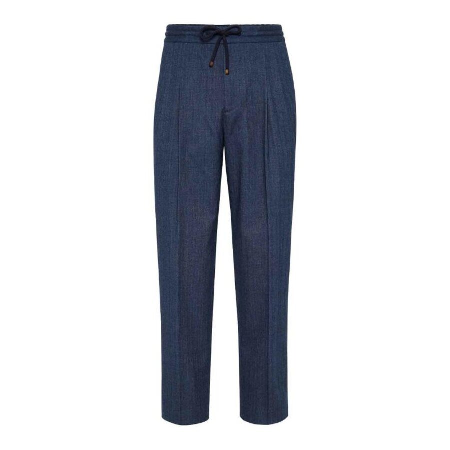 Brunello Cucinelli Blue Pleated Drawstring Trousers