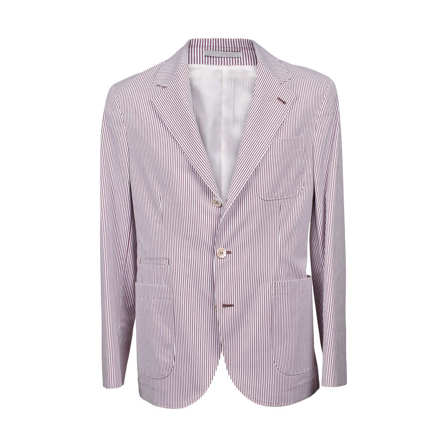 Brunello Cucinelli Men'S Burgundy Striped Deconstructed Blazer