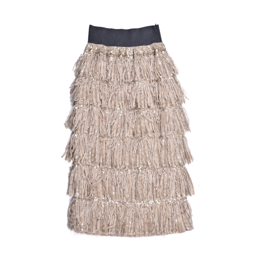Brunello Cucinelli Beige Merino Wool Blend Sequin Skirt