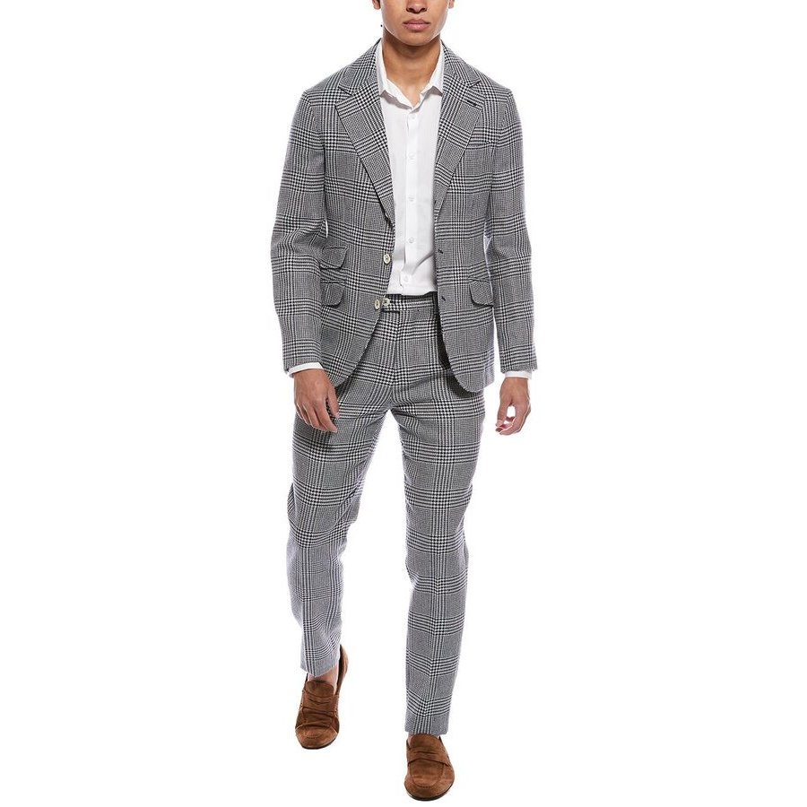 Brunello Cucinelli Men'S Gray Plaid Tailored Suit