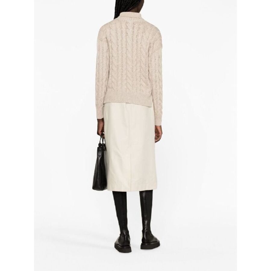 Brunello Cucinelli Womens Feather Wool Silk Cable Knit Sweater