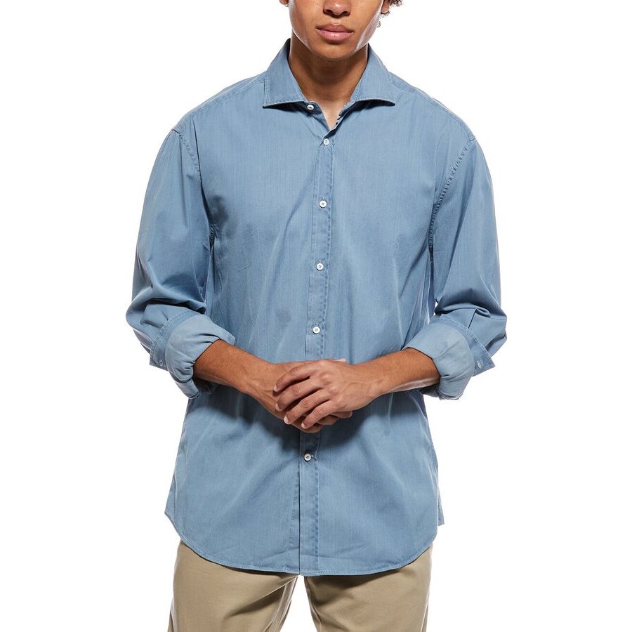 Brunello Cucinelli Light Blue Denim Button-Up Shirt