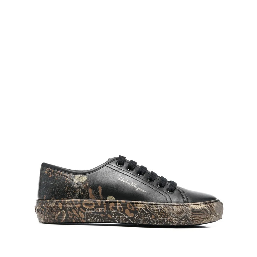 Ferragamo Ladies Black Borg Cubic Lace-Up Sneakers