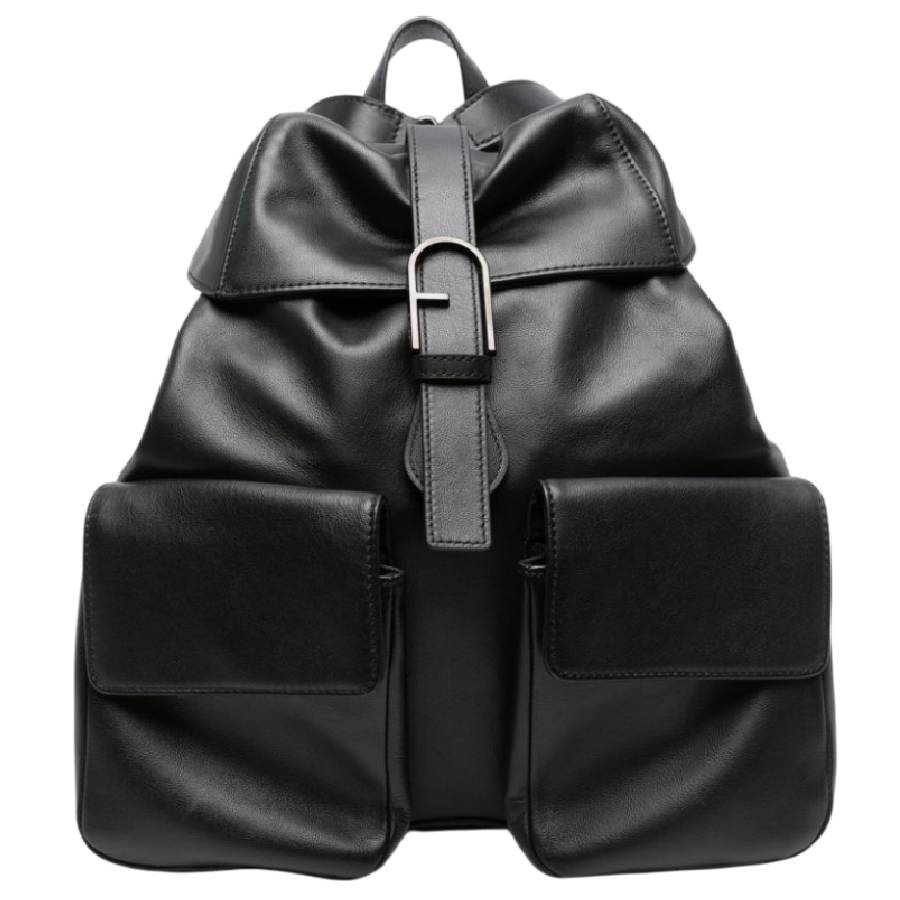 Furla Flow Logo Buckle Flap Closure Leather Backpack