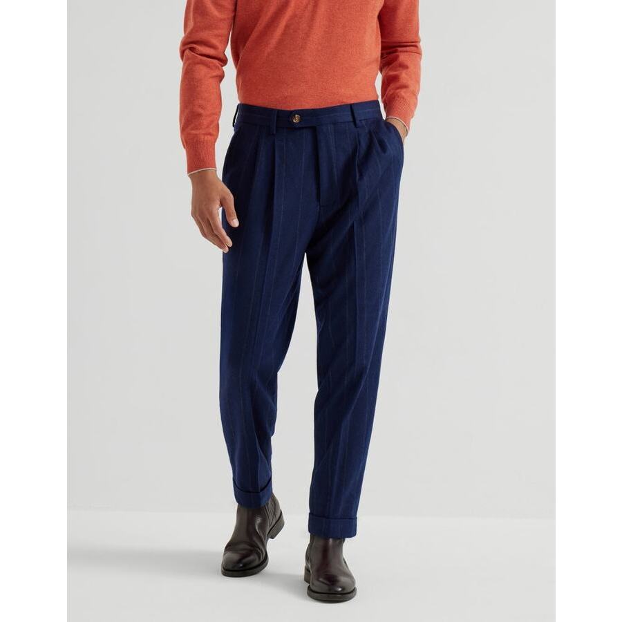 Brunello Cucinelli Men's Colorful Blue Wool Trousers