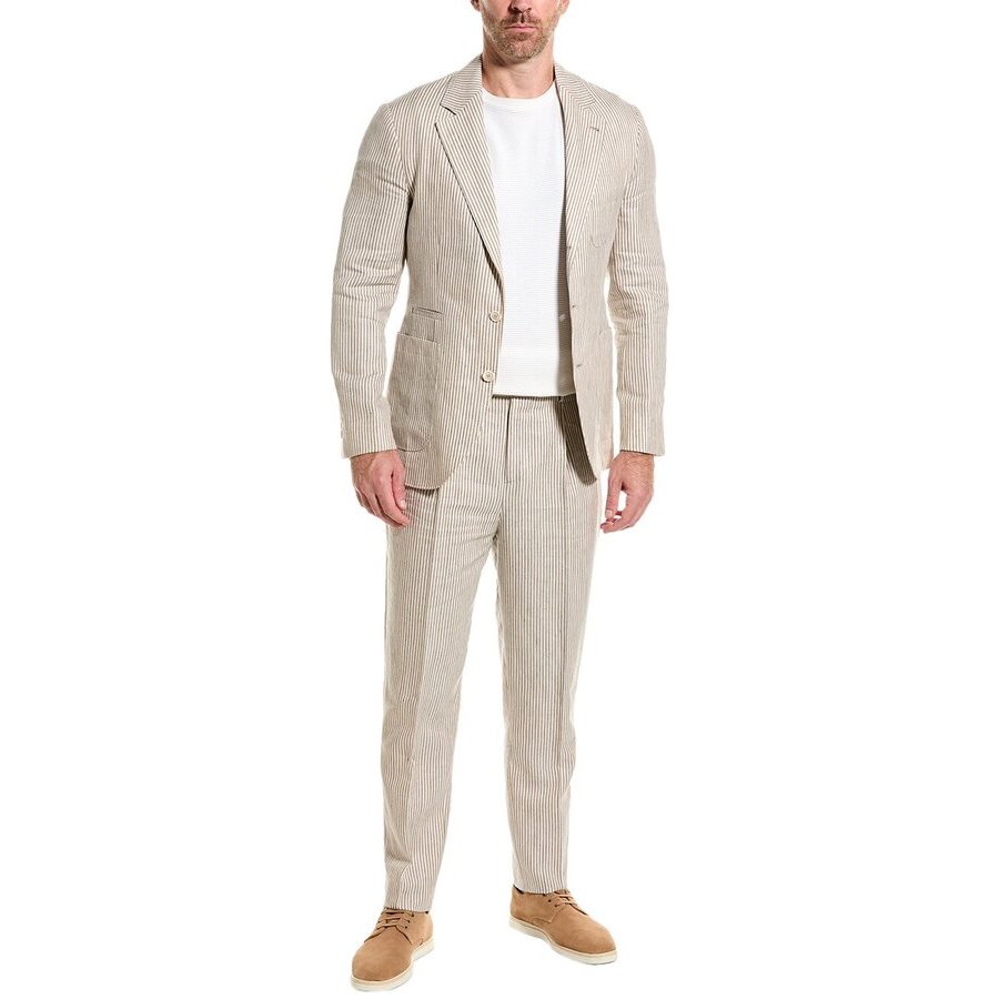 Brunello Cucinelli Men'S Beige Pinstripe Suit With Blazer