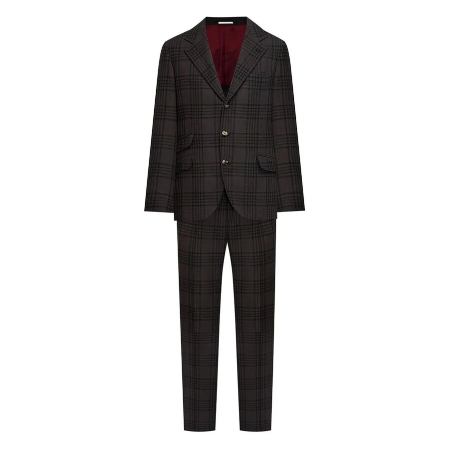 Brunello Cucinelli Brown Plaid Wool Silk Suit