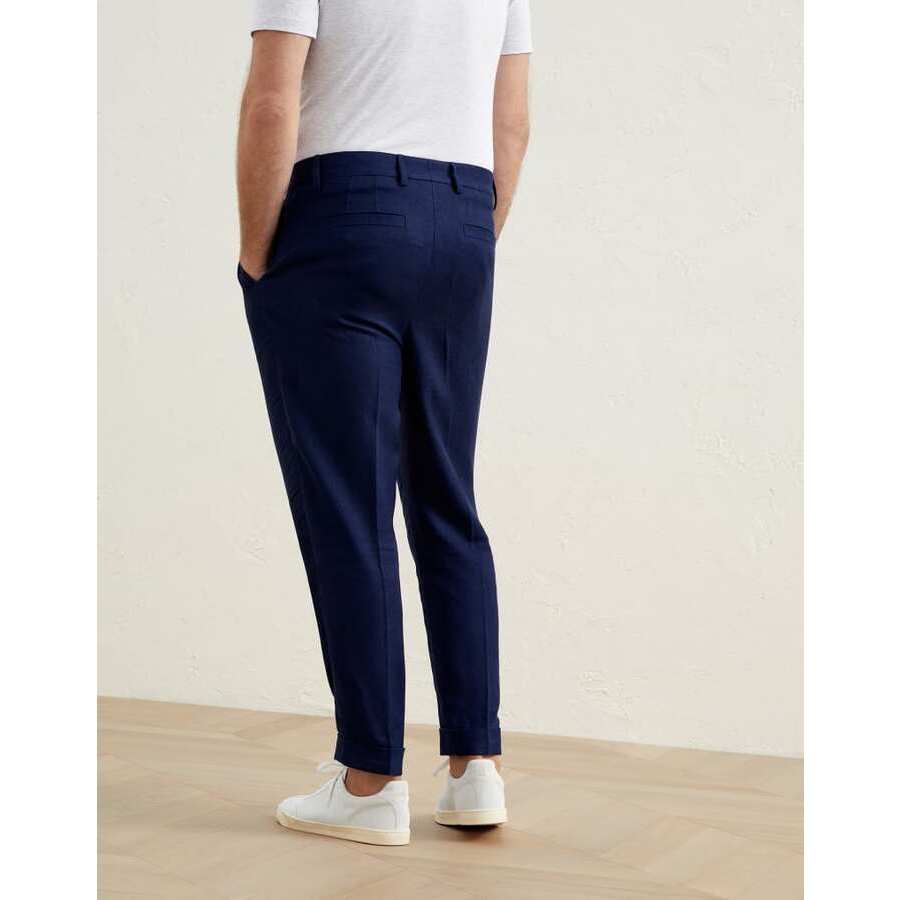 Brunello Cucinelli Mens Dark Blue Linen Wool Trousers