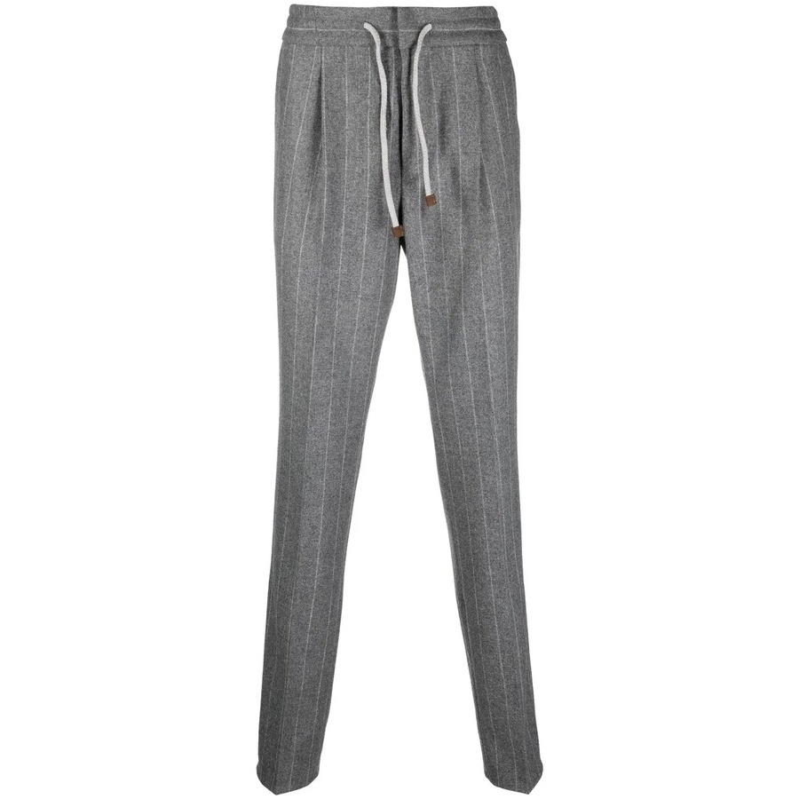 Brunello Cucinelli Gray Pinstripe Drawstring Trousers