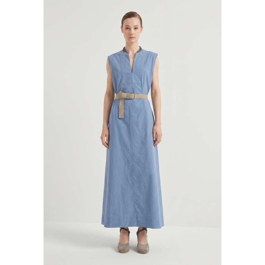 Brunello Cucinelli Wolight Blue Sleeveless Dress