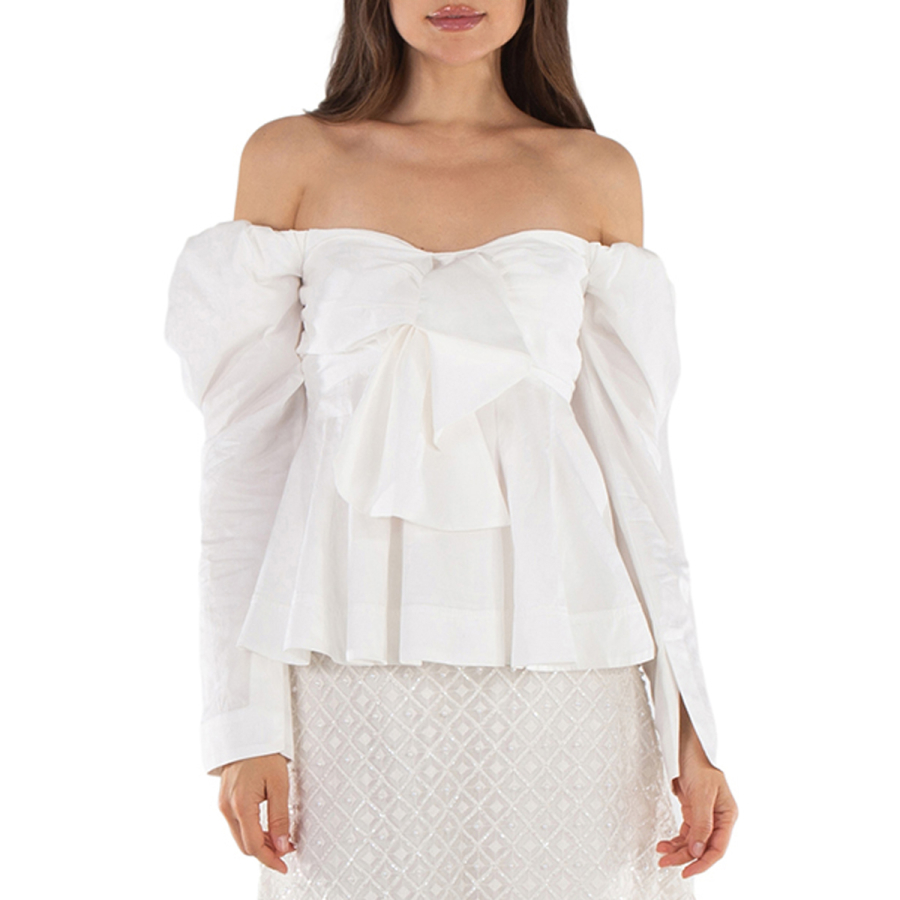 Aje Ladies Ivory Cotton Poplin Strapless Valentina Bow Top