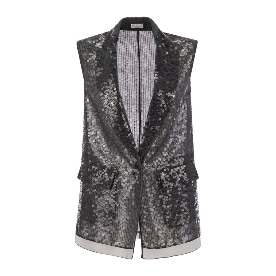 Brunello Cucinelli Woblack Silk Sequined Jacket