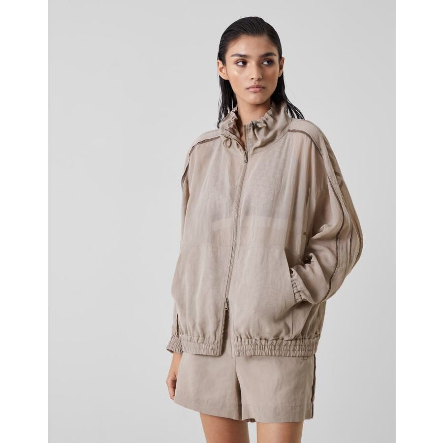 Brunello Cucinelli Women's Coffee Cream Cotton Zip Front Jacket