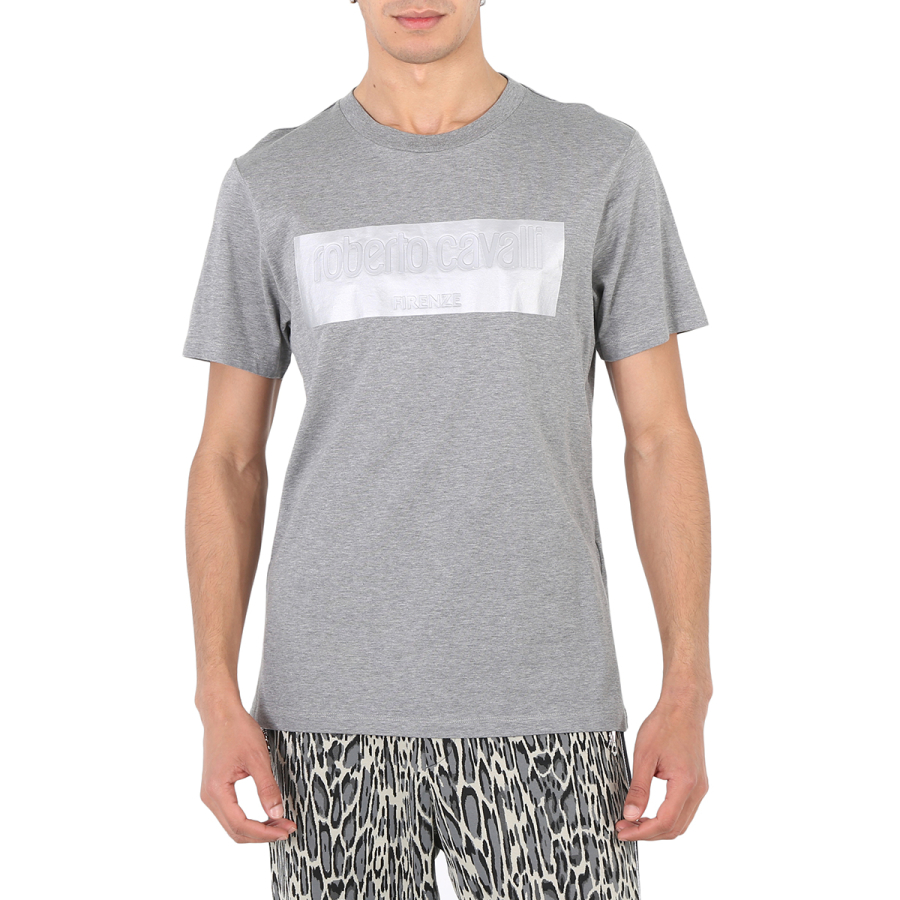 Roberto Cavalli Mens Melange Gray Slim Fit Cotton Jersey T-shirt