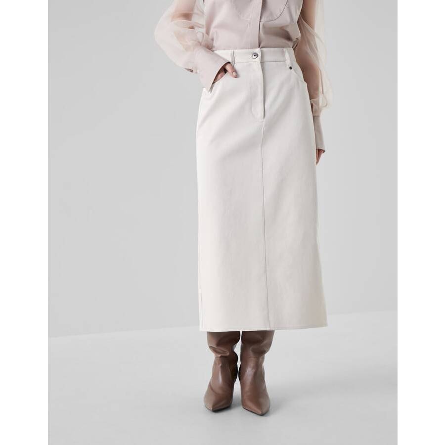 Brunello Cucinelli Wooff White Straight Cotton Skirt