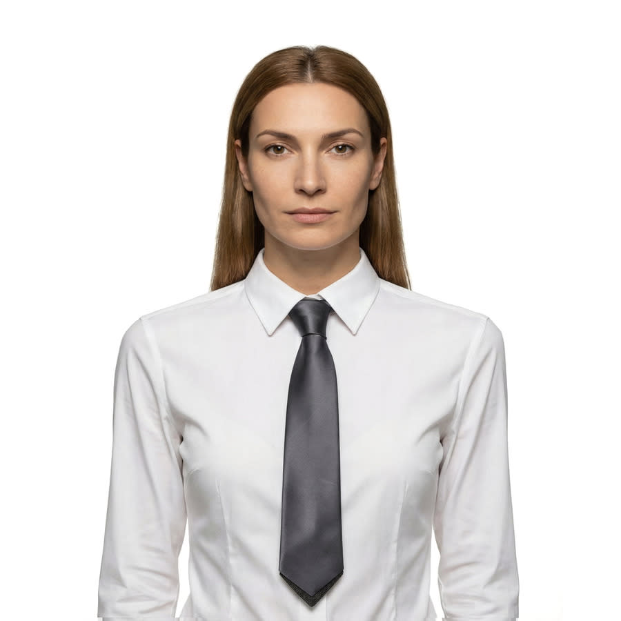 Brunello Cucinelli Women's Gray Silk Tie With Monili Beads, One Size