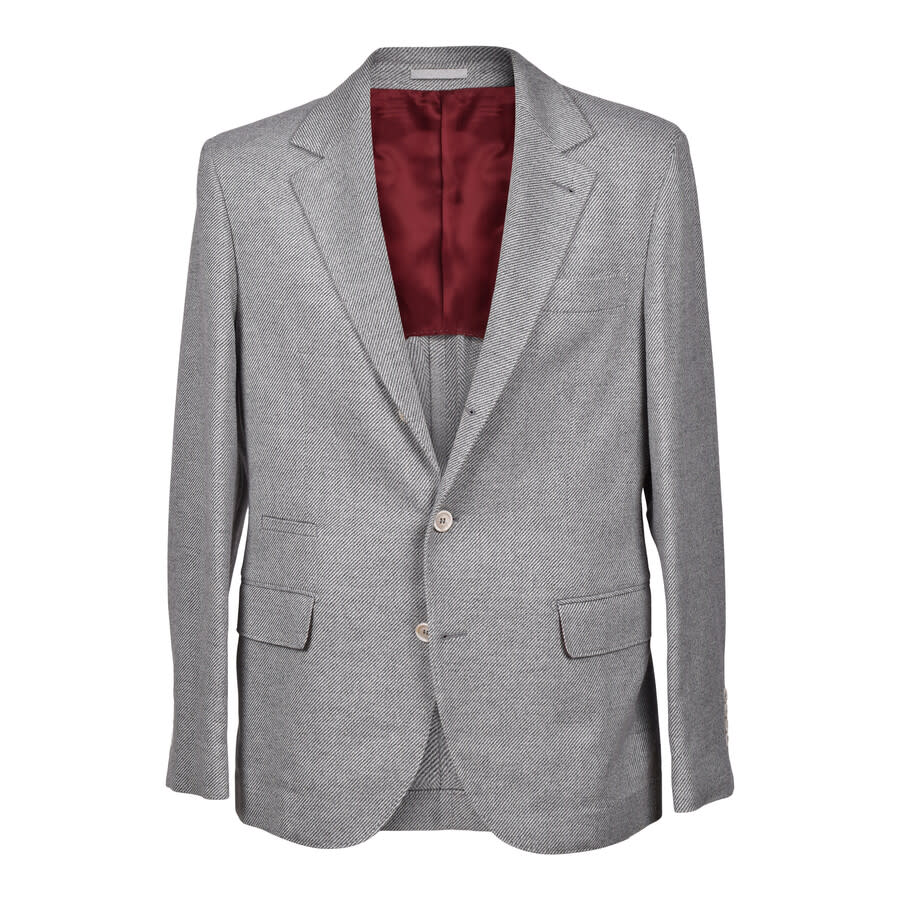 Brunello Cucinelli Gray Cashmere Blend Herringbone Blazer