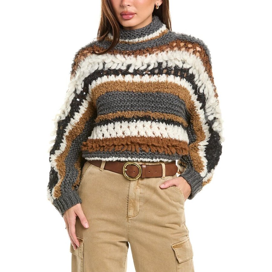 Brunello Cucinelli Women's Lead Cashmere Striped Knit Sweater