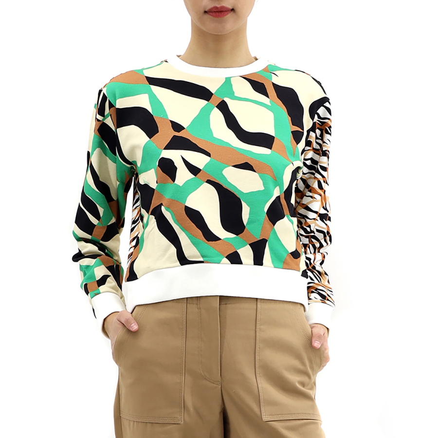 Roberto Cavalli Ladies Black/Terracott/Green Cotton Crewneck Sweatshirt