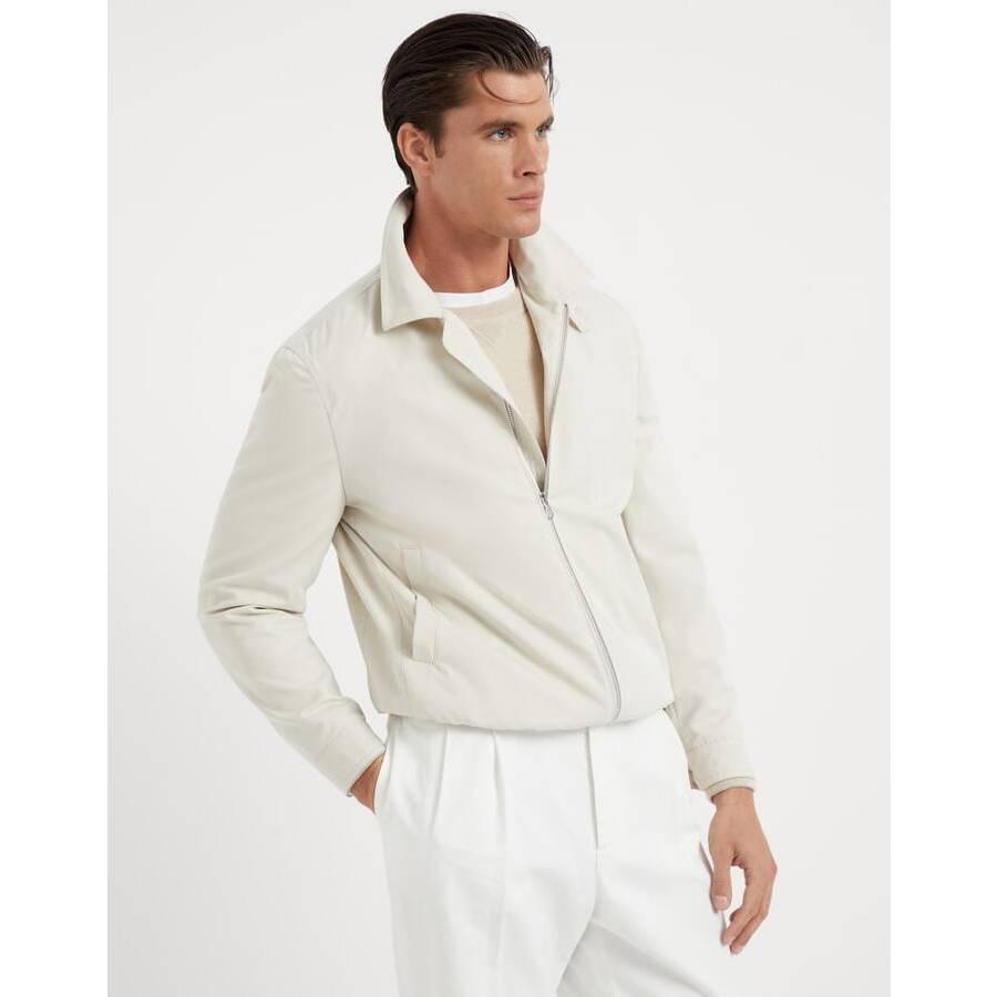 Brunello Cucinelli Mens Ice White Cotton Zip Front Jacket