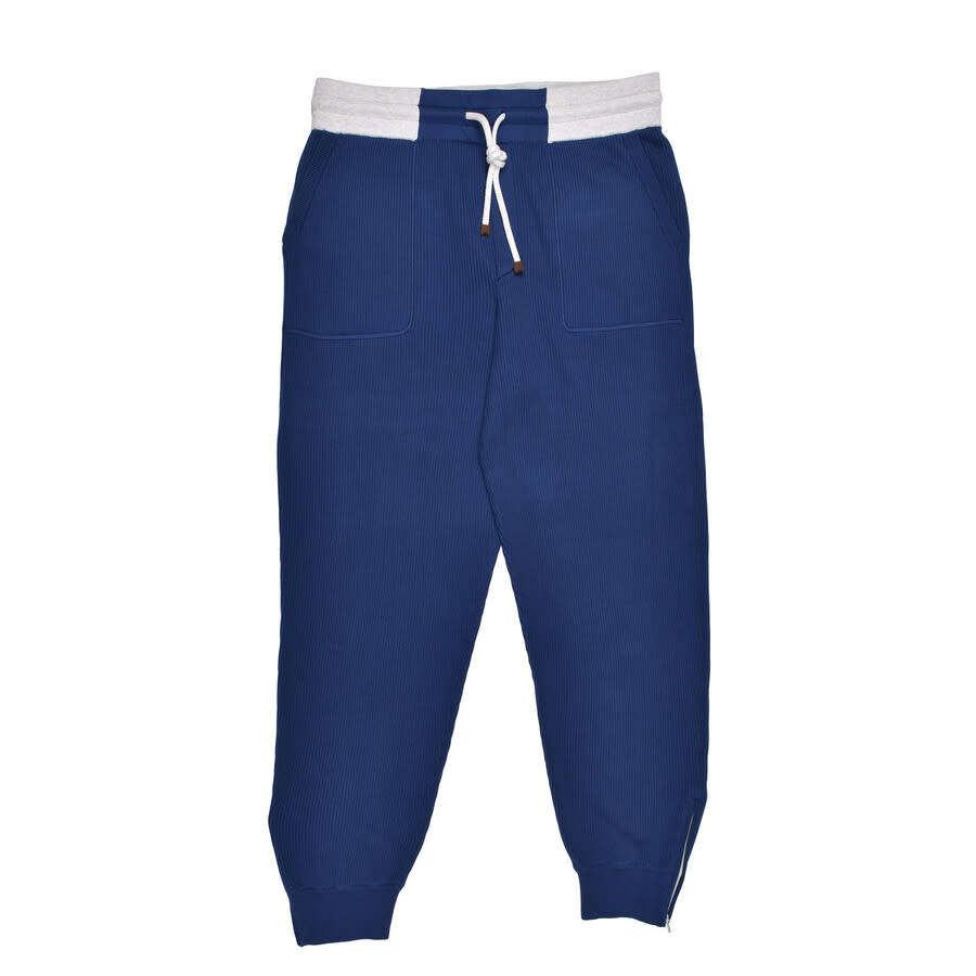 Brunello Cucinelli Knit Cotton with Ribbed Cuffs Joggers — Blue