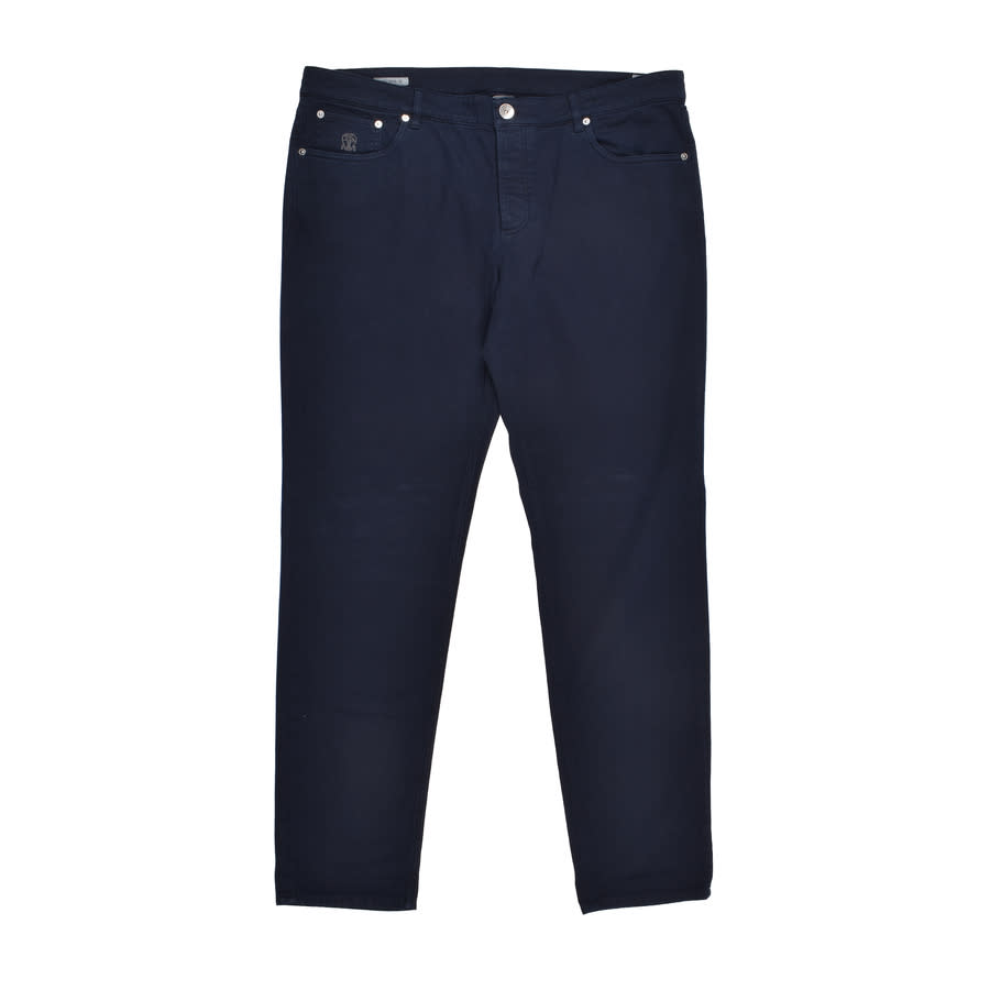 Brunello Cucinelli Cotton Straight-Leg Trousers — Navy