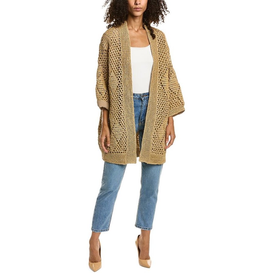 Brunello Cucinelli Beige Open-Knit Long Cardigan