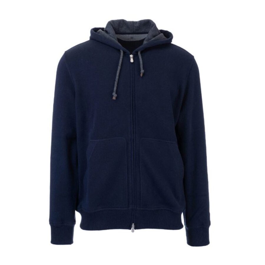 Brunello Cucinelli Men's Blue Wool Zip Hoodie